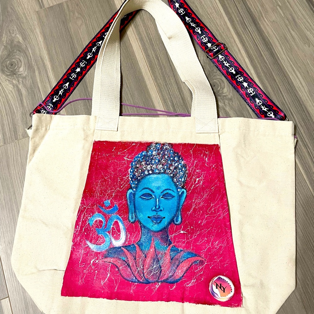 Buddha beach bag - Handpainted yoga bag